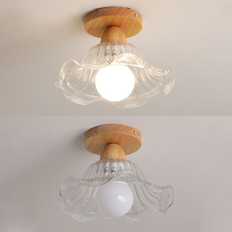 Arisha Moderne LED Plafonnier Dôme Bois Verre Salon Salle à Manger