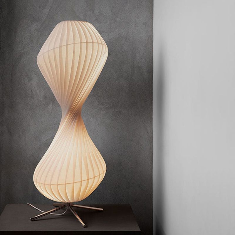 Ritta Lampadaire Plissé Moderne, Métal/Tissu, Blanc, Chambre