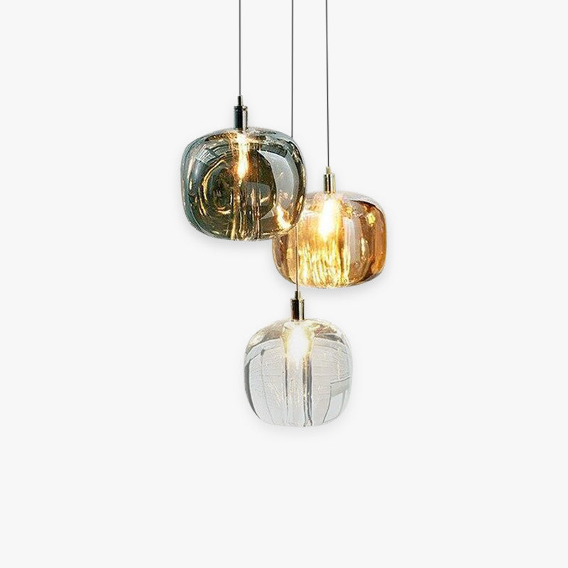 Valentina Suspension Ronde Moderne, Métal/Verre, Ambre/Claire/Gris Fumé, Salon