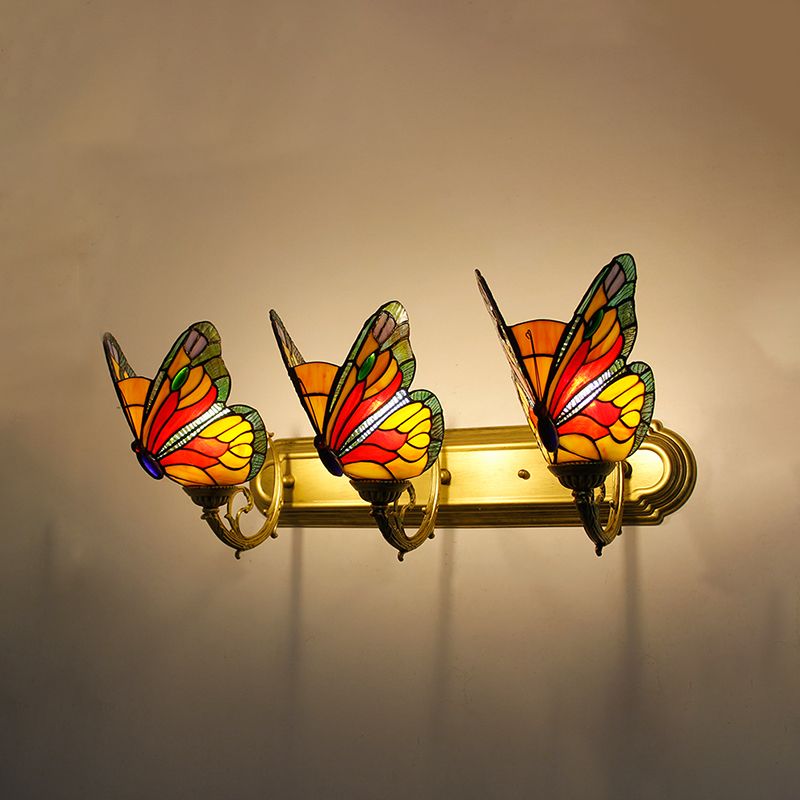 Arisha Applique Murale Papillon Tiffany, Métal/Verre, Bleu/Rouge/Multi-Couleurs/Bleu Clair