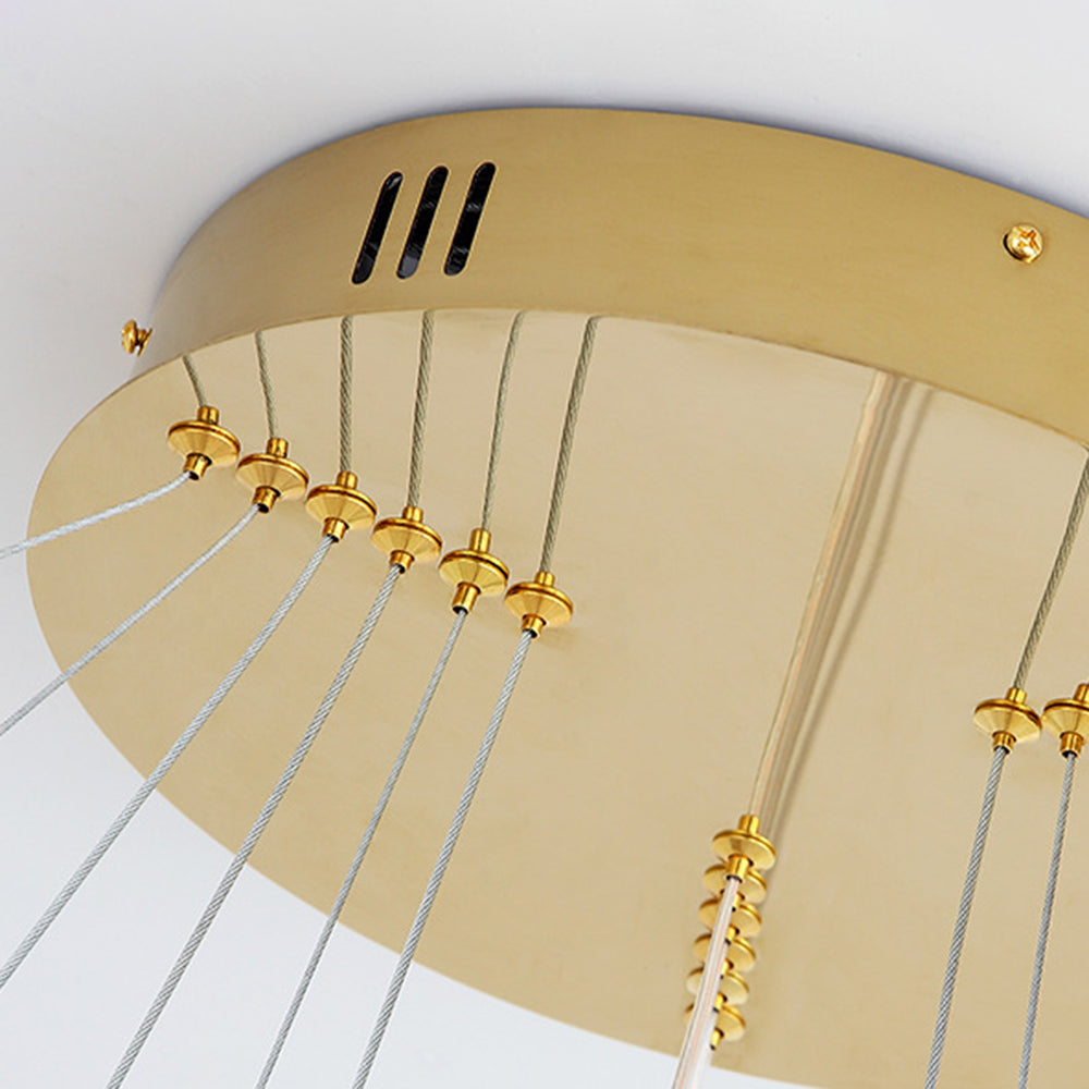 Arisha Grande Design LED Luminaires Suspensions Anneau Moderne Acrylique Doré Salon