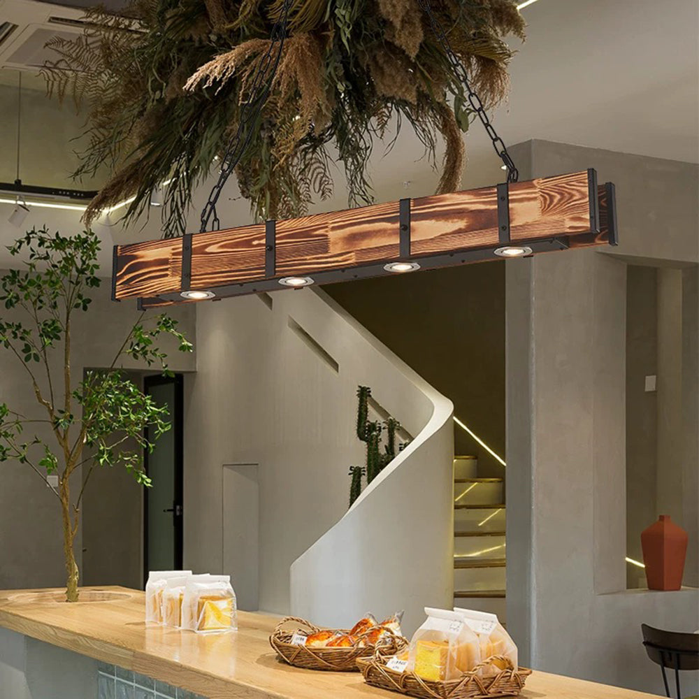Silva Luminaires Suspensions Linéaire Vintage Industrielle Bois Marron Salon/Bar/Cuisine