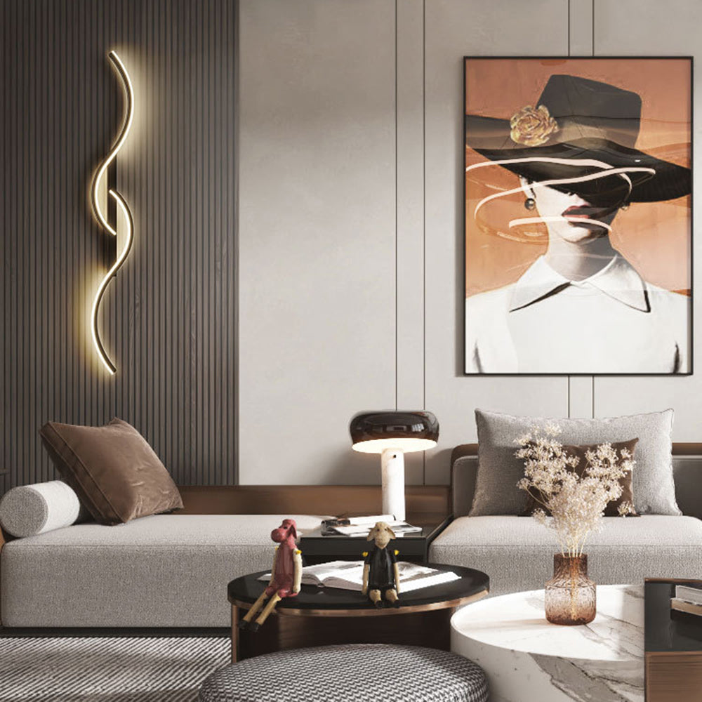 Arisha Applique Murale Vague Design Moderne Noir/Or Salon