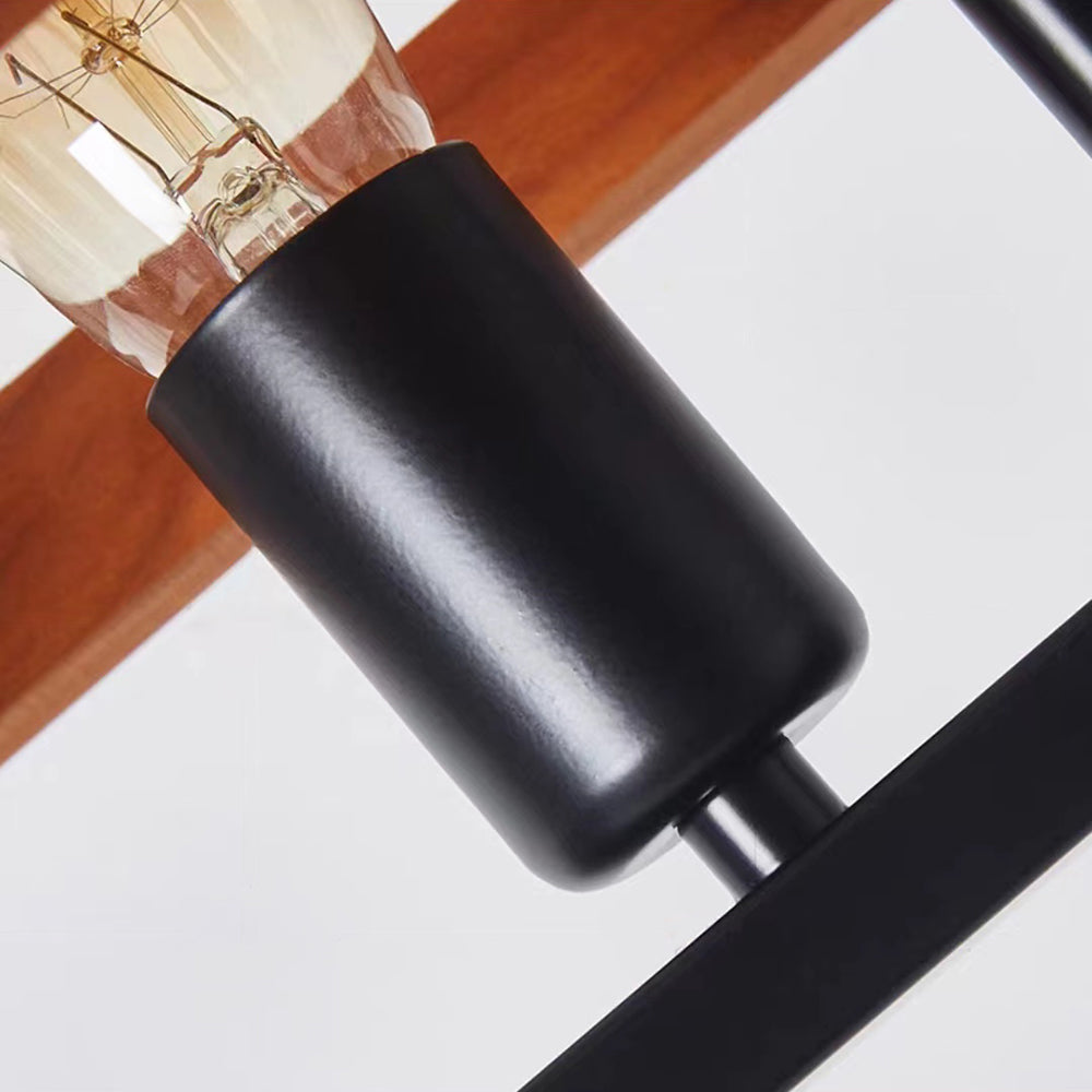 Silva Luminaires Suspensions Cage Industrielle Design Métal Bois Marron Salon/Cuisine/Bar