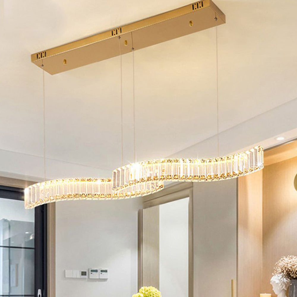 Kristy Luminaires Suspensions LED Wave Moderne Grande Cristal Métal Argent/Or Salon/Cuisine