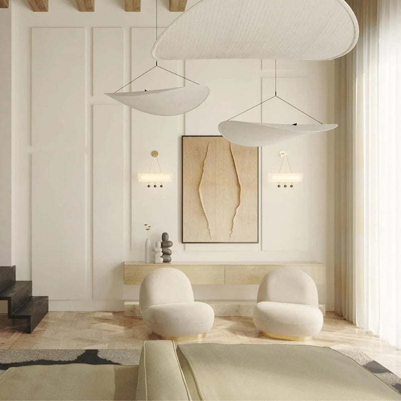 Ritta Suspension Géométrique Moderne Soie, Blanc, Salon