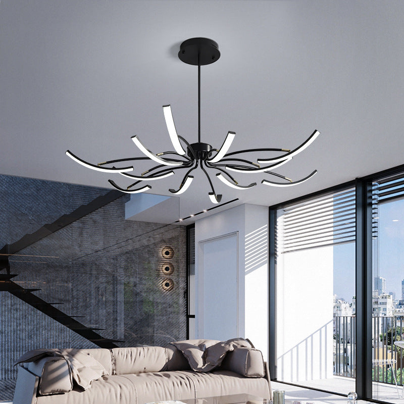 Kristy Moderne Lustre Linéaire Moderne, Métal/Gel de Silice, Noir/Blanc/Doré, Salon