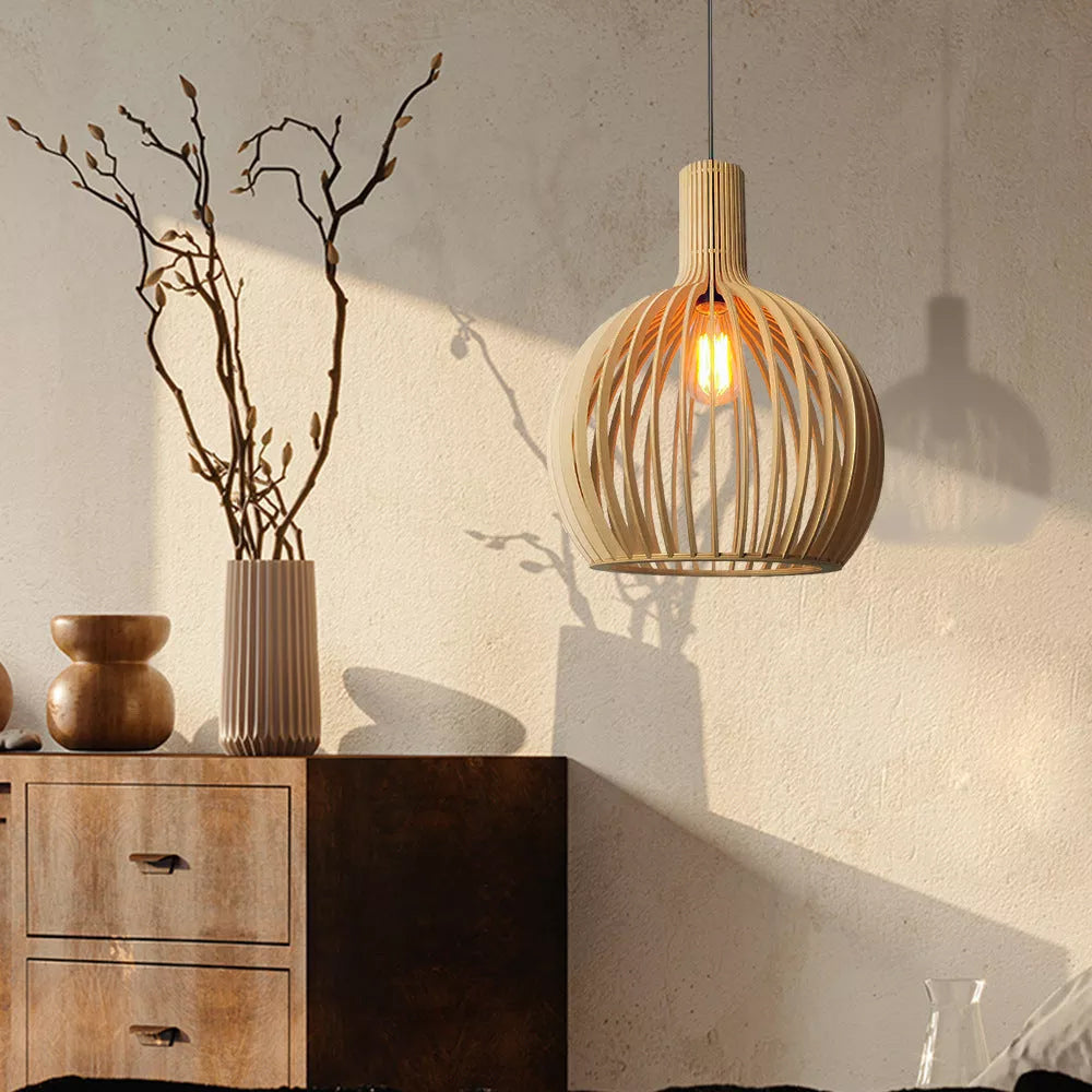 Muto Suspension Design en Bois Sculpté Naturel Salle à Manger