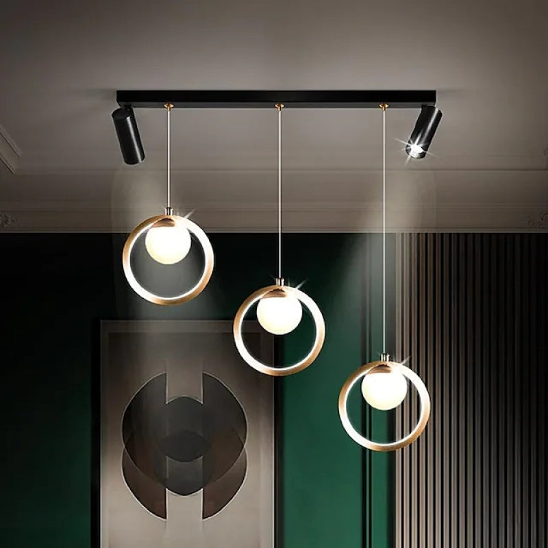Arisha Suspension Anneau Moderne, Métal/Verre/Gel de Silice, Noir Or, Salon