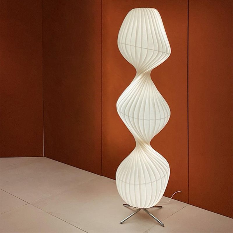 Ritta Lampadaire Plissé Moderne, Métal/Tissu, Blanc, Chambre