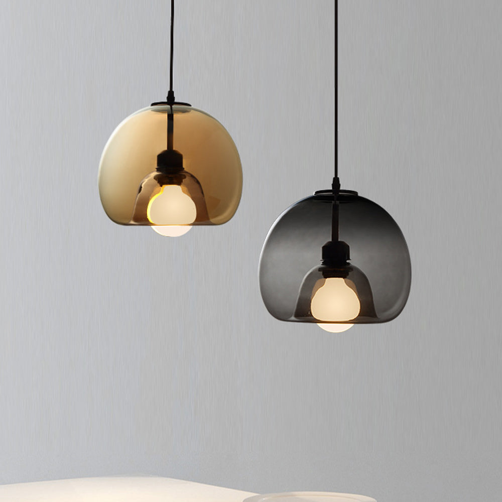 Valentina Luminaires Suspensions Globe Moderne LED Verre/Quincaillerie Ambre/Gris Fumé Salle à Manger/Salon
