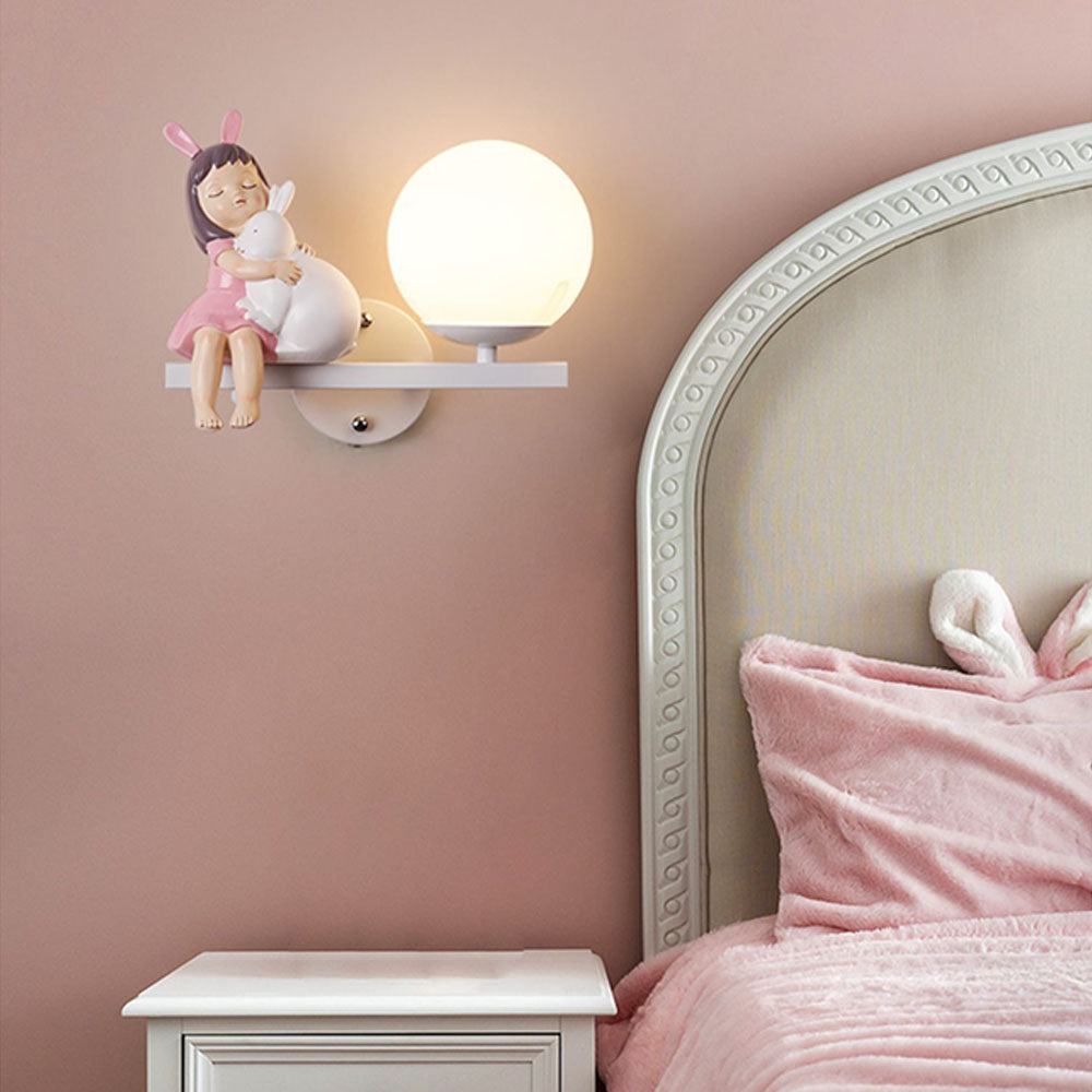 Aria Applique Murale Boule Moderne, Métal/Verre, Rose/Blanc, Chambre d'enfants