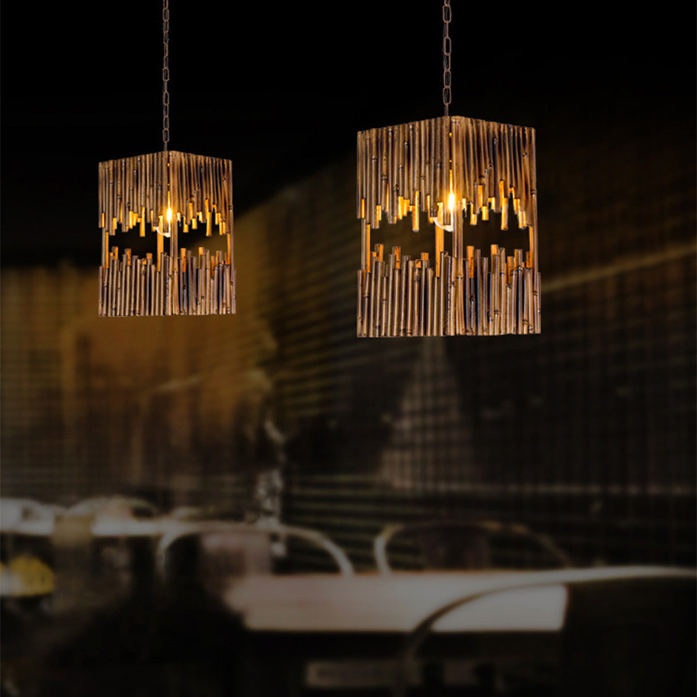 Epoch Suspension Rectangulaire Naturelle, Metal/Bois, Marron, Salon