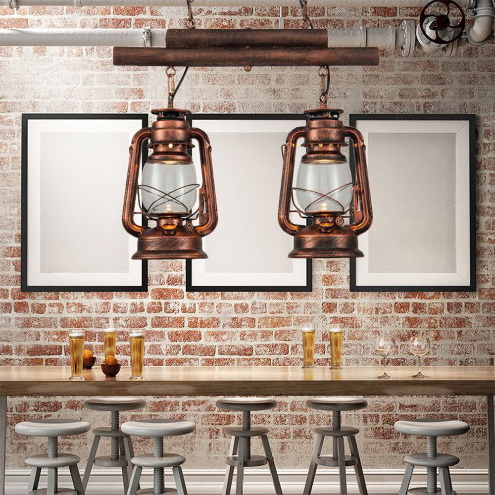 Silva Luminaires Suspensions Lanterne Vintage Métal/Verre Laiton/Cuivre Salon/Salle à manger