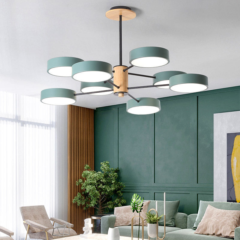 Arisha Plafonnier Cylindre Art Deco, Métal/Bois, Blanc/Vert/Gris, Salon