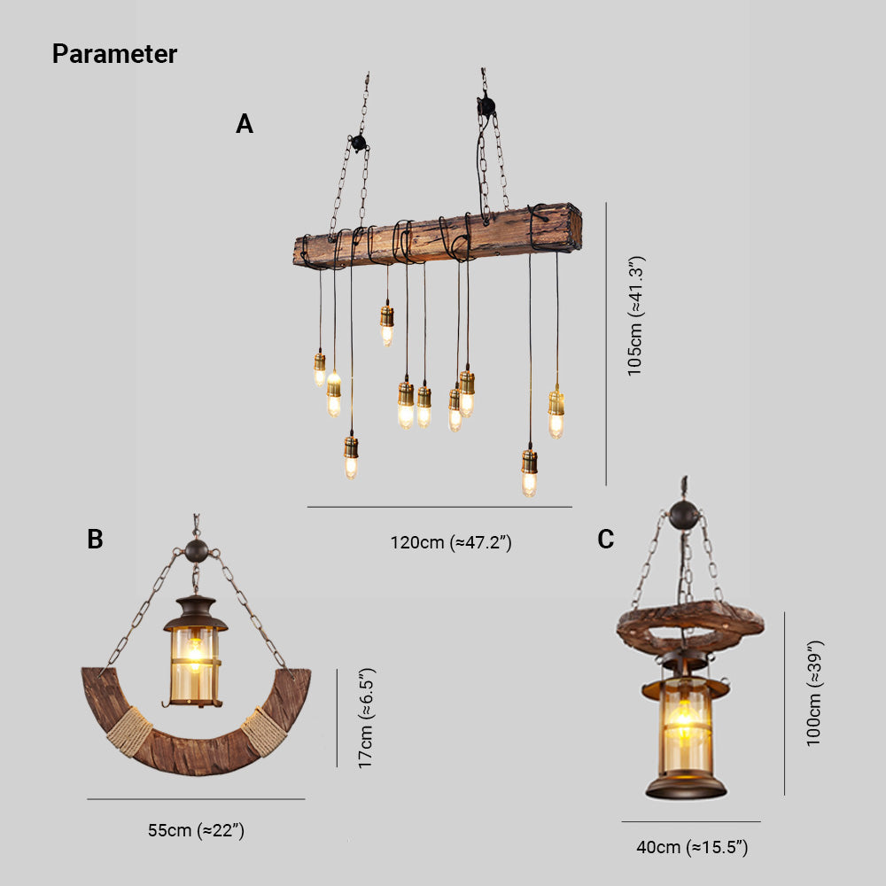 Epoch Vintage LED Lustre  Métal/Verre/Bois Salon Chambre à coucher