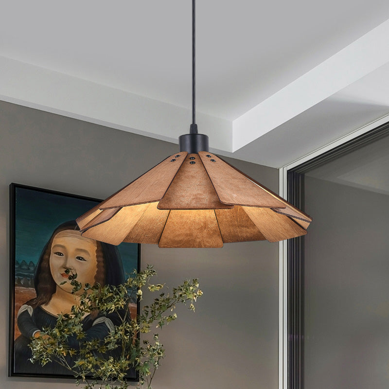 Muto Luminaires Suspension Rétro, Jaune/Brun, Métal & Bois