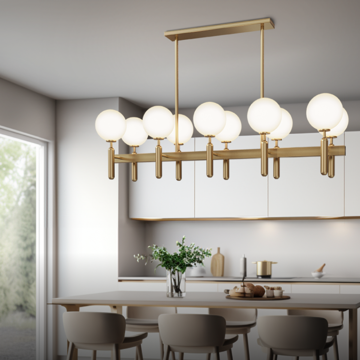 Kristy Luminaire LED Lustre Moderne Verre/Métal Doré/Blanc Salon
