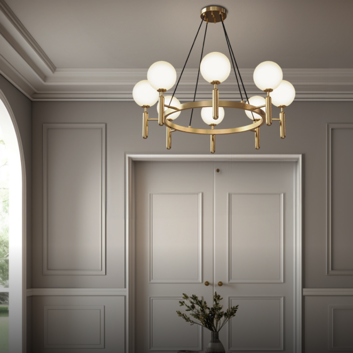 Kristy Luminaire LED Lustre Moderne Verre/Métal Doré/Blanc Salon