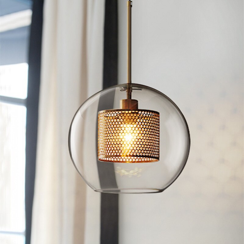 Kristy Suspension Globe/Cylindre Moderne, Métal/Verre, Doré/Argent, Salon