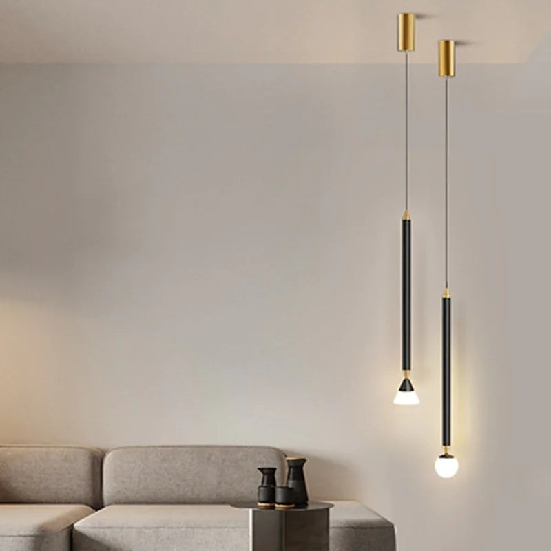 Arisha Suspension Cylindre Simple, Métal/Verre, Noir/Doré, Salon