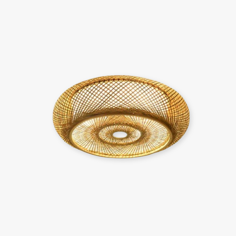 Ritta Plafonnier Rond Naturel, Rotin, Bois, Salon