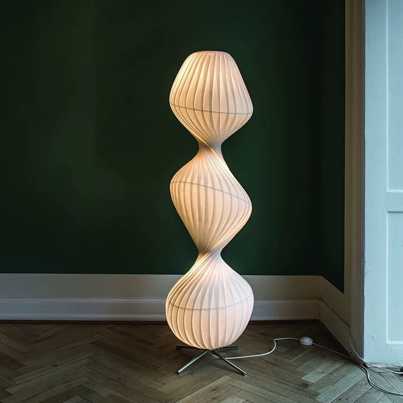 Ritta Lampadaire Plissé Moderne, Métal/Tissu, Blanc, Chambre