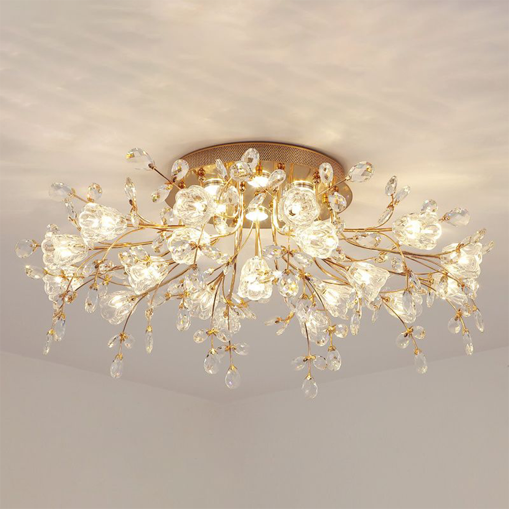 Arisha Design LED Plafonnier Fleur Art Deco Métal/Verre Doré Salon/Chambre à Coucher