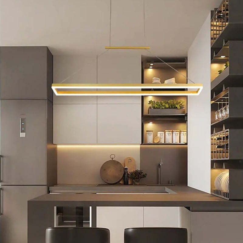 Ray Suspension Rectangulaire Contemporaine, Metal, Café/Or, Chambre