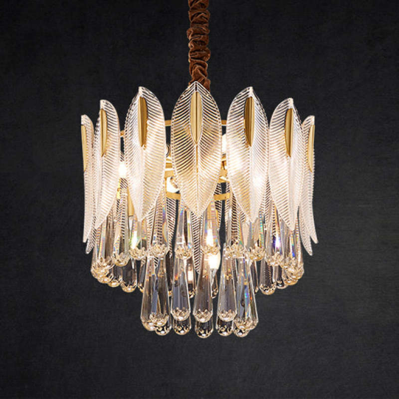 Kristy Lustre Plume Cristal, Métal/Cristal, Doré, Salon