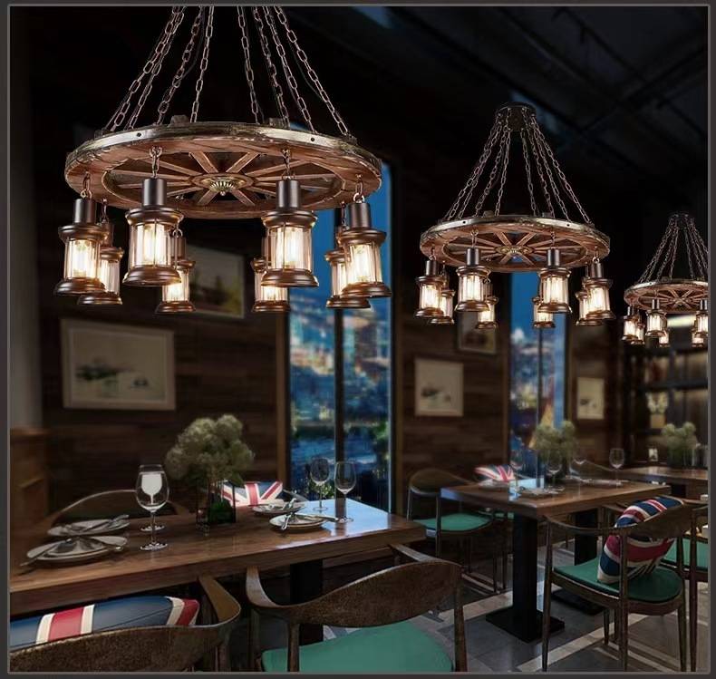 Epoch Ronde Vintage LED Lustre Bois/Métal/Verre Salon Cuisine