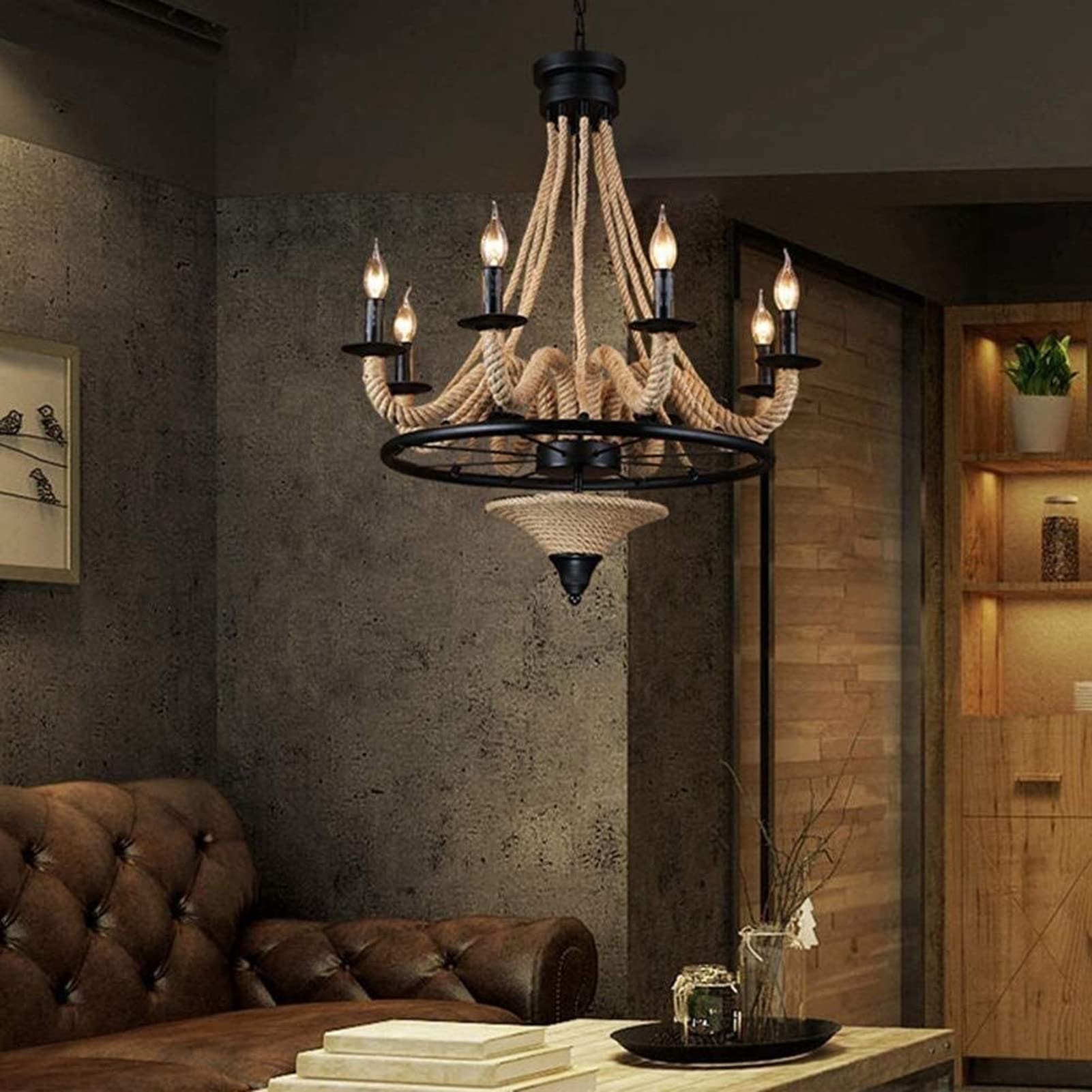 Epoch Suspension LED Vintage Métal Noir/Barre de Corde