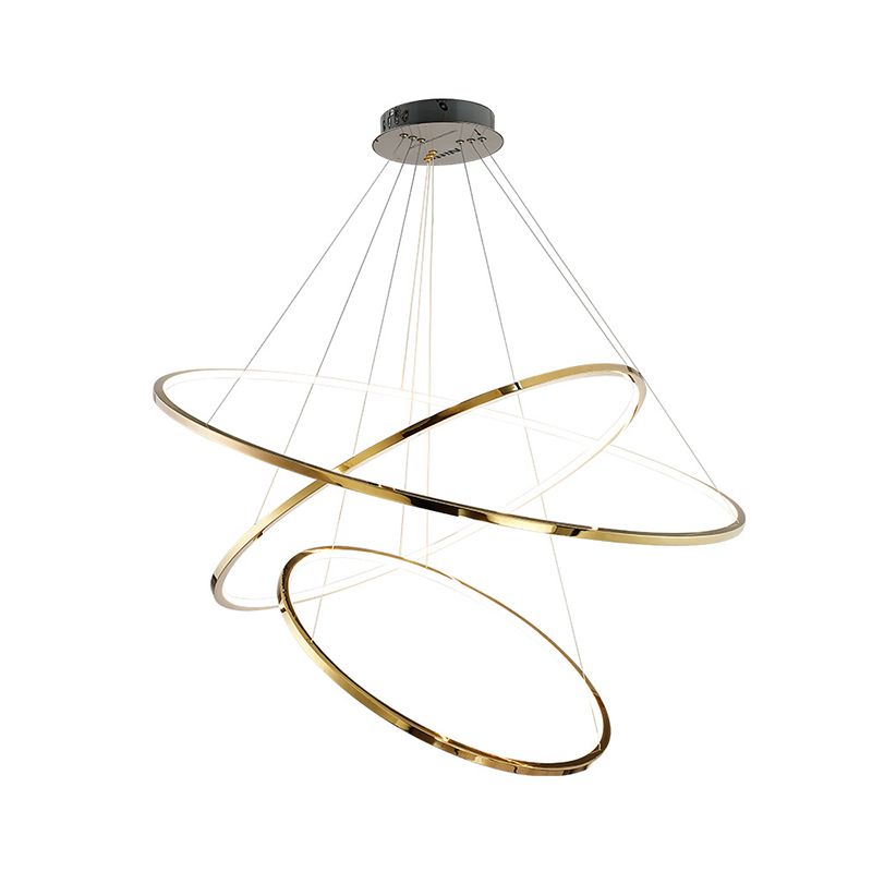 Arisha Grande Design LED Luminaires Suspensions Anneau Moderne Acrylique Doré Salon