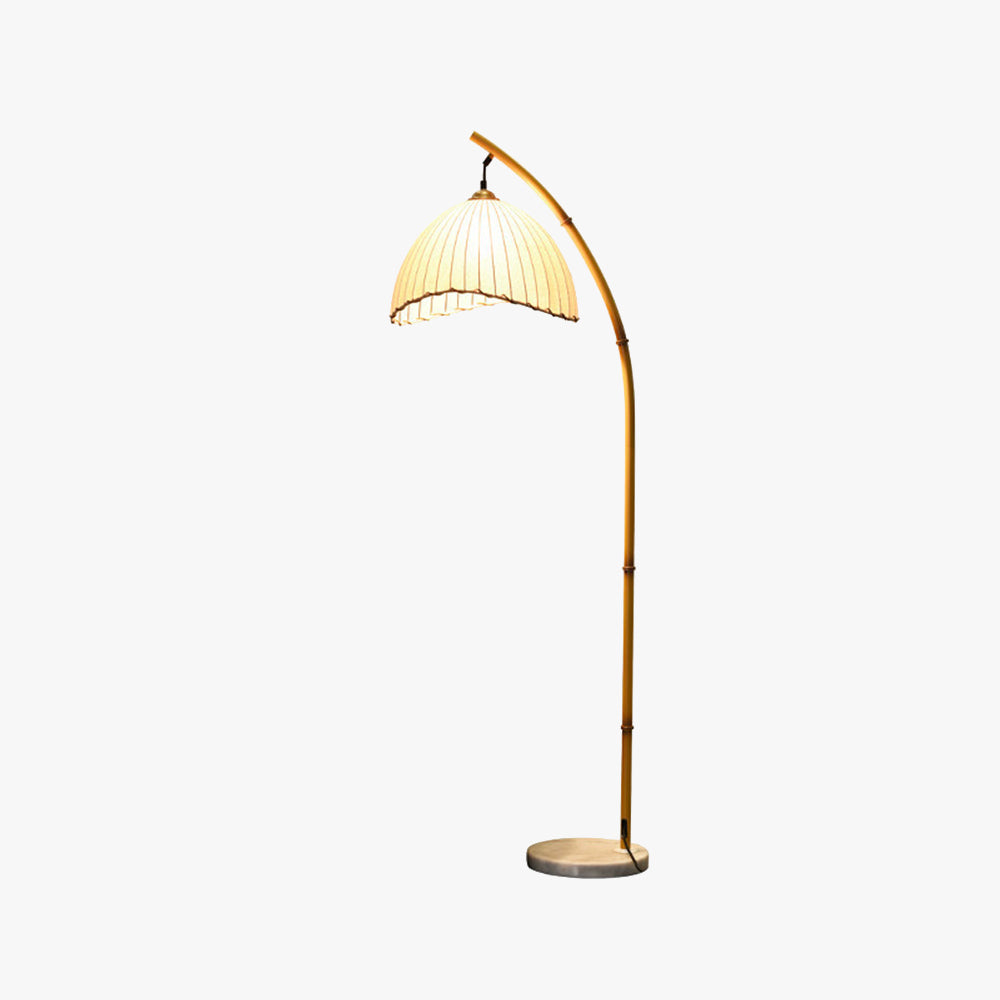 Muto Lampadaire Bambou Simple, Métal/Tissu, Blanc, Salon