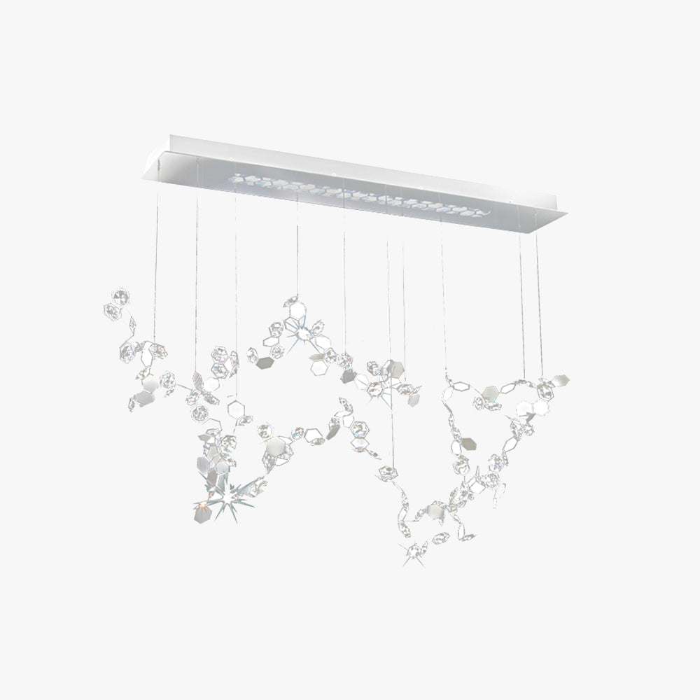 Olivia Supension Irrégulière Moderne, Métal/Cristal, Argent, Salle à Manger