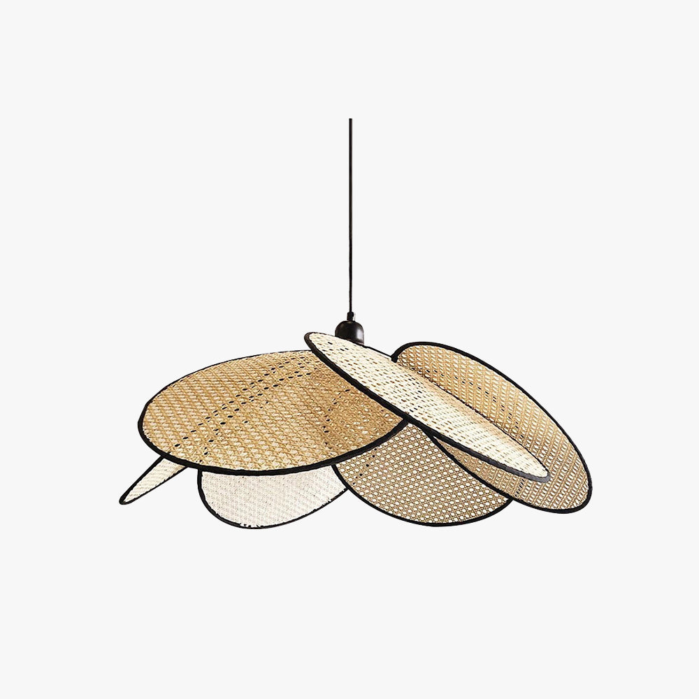 Ritta Suspension Fleur Moderne, Métal/Rotin, Noir/Blanc, Salon