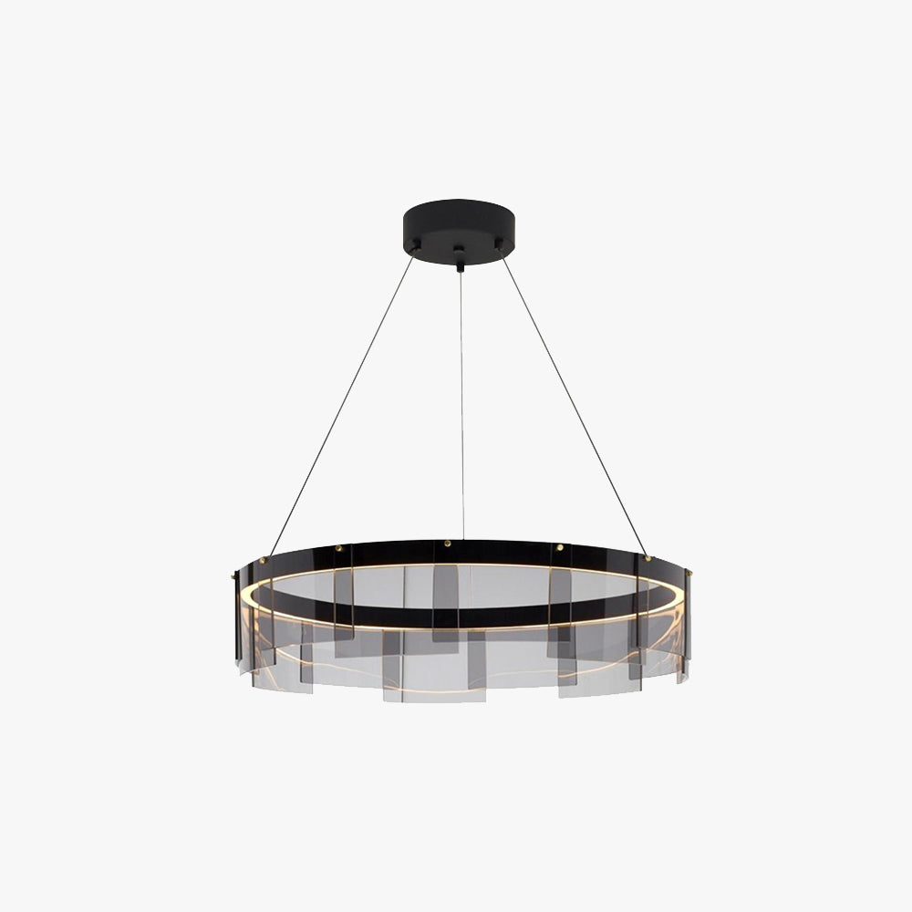 Arisha Suspension Anneau Moderne, Métal/Verre, Noir, Chambre à Coucher/Salon