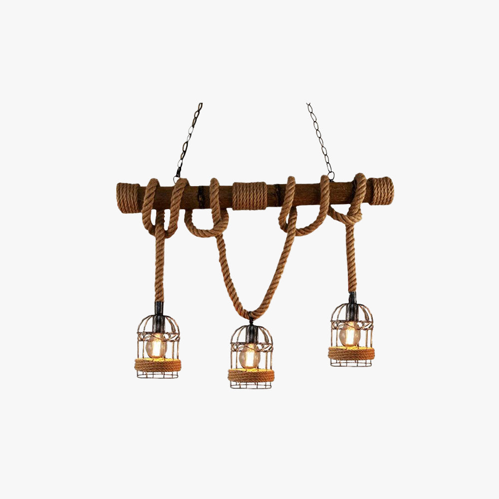 Silva Luminaires Suspensions Lanterne Vintage Métal/Bois Marron Salon/Chambre à Coucher