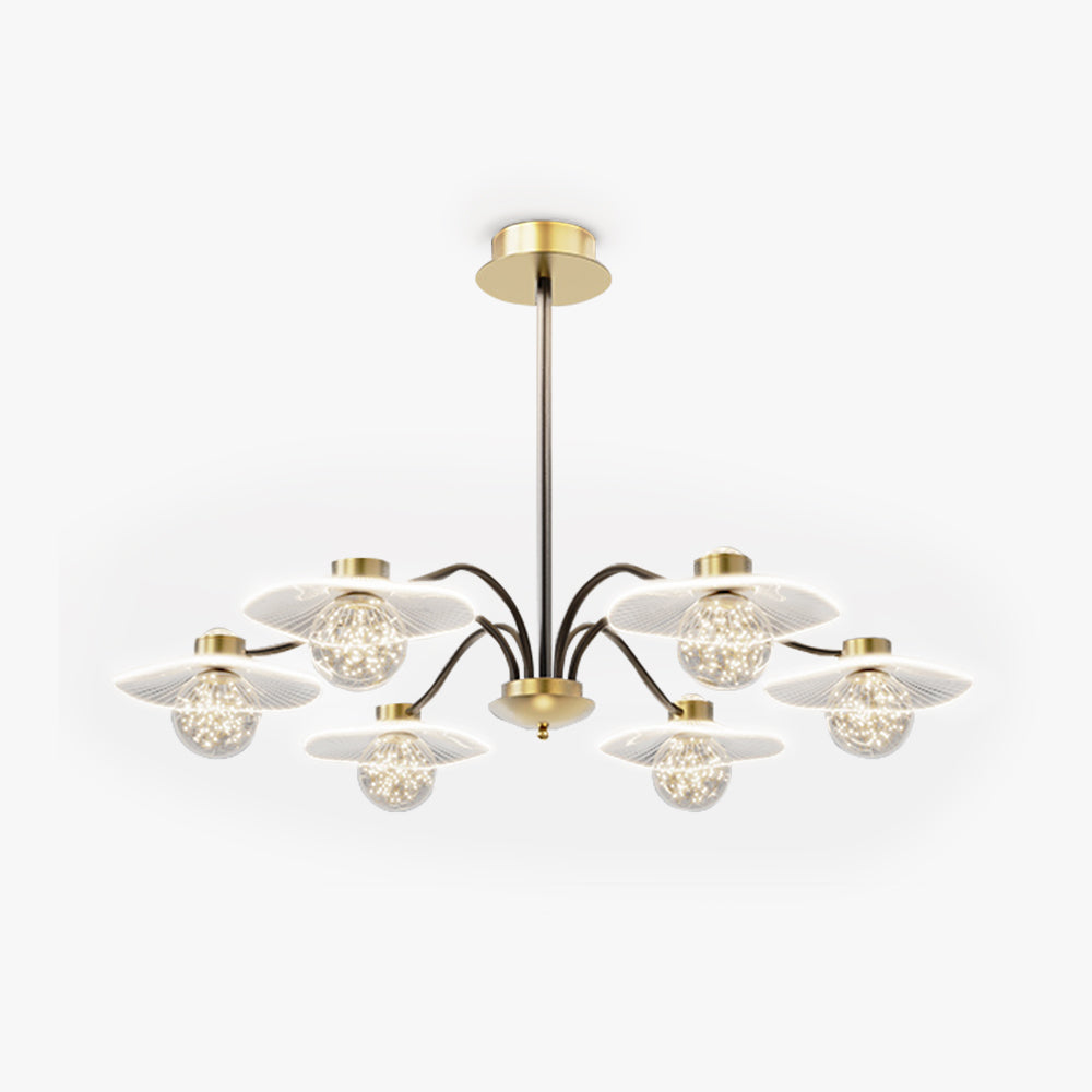 Arisha Suspension Multi Transitionnel, Métal/Acrylique/Verre, Doré, Salon/Chambre à Coucher