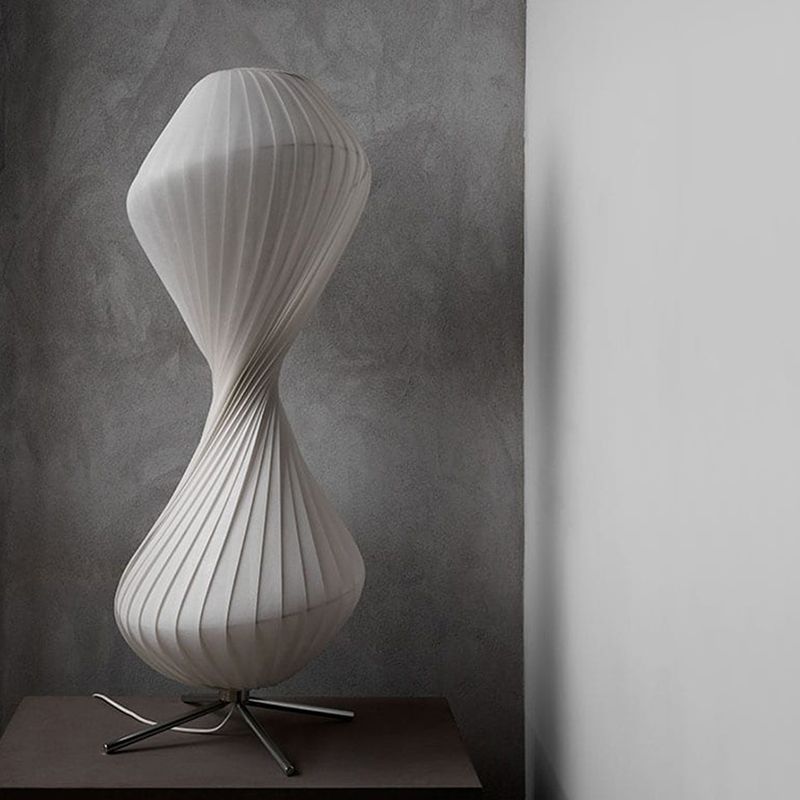 Ritta Lampadaire Plissé Moderne, Métal/Tissu, Blanc, Chambre