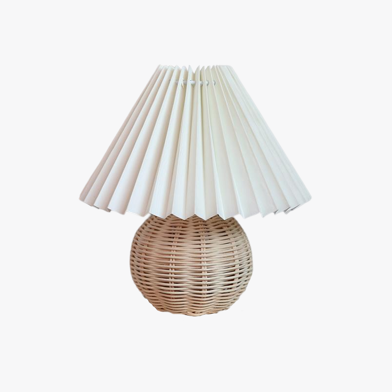 Muto Lampe de Table Vintage, Céramique/Rotin/Bois/Tissu, Blanc/Beige, Chambre