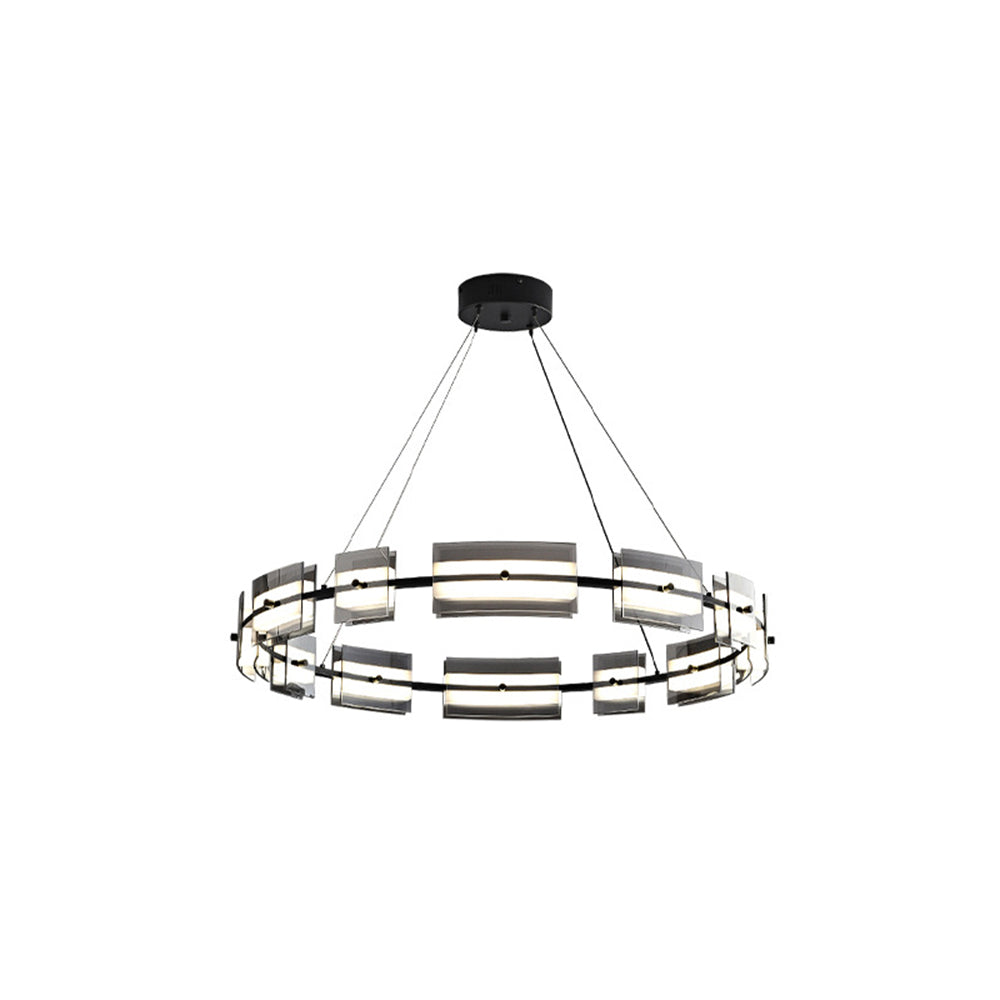 Arisha Suspension Anneau Simple, Cuivre/Verre, Noir/Or, Salon/Chambre