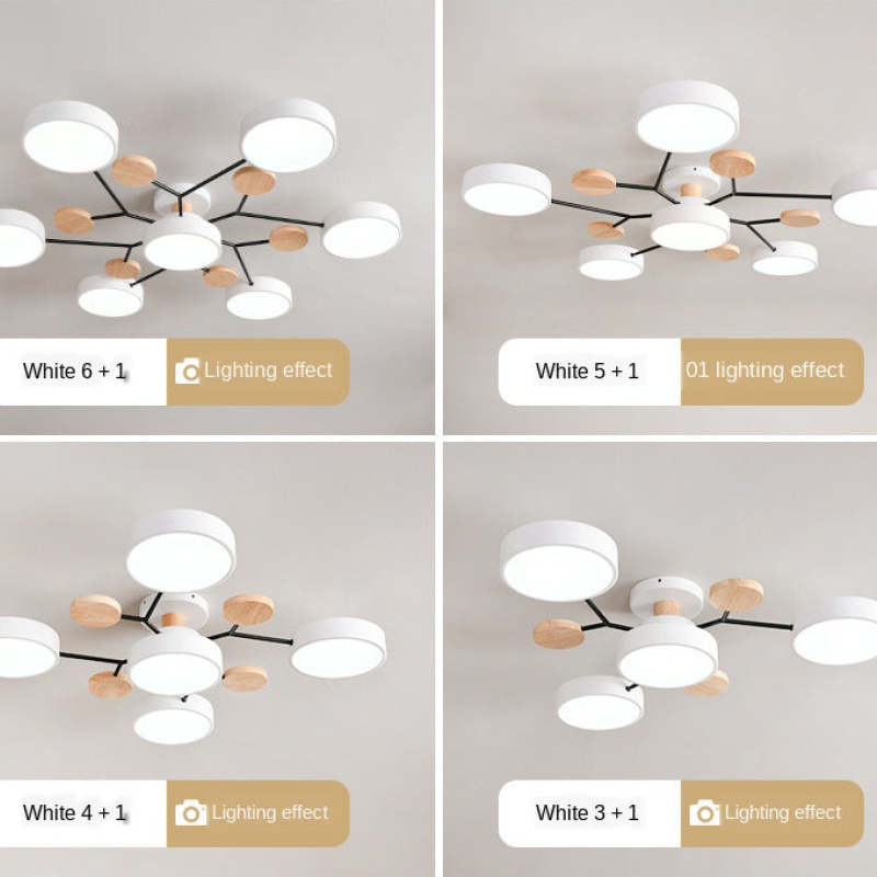 Arisha Plafonnier Rond Moderne, Métal/Bois, Blanc/Vert/Gris, Salon