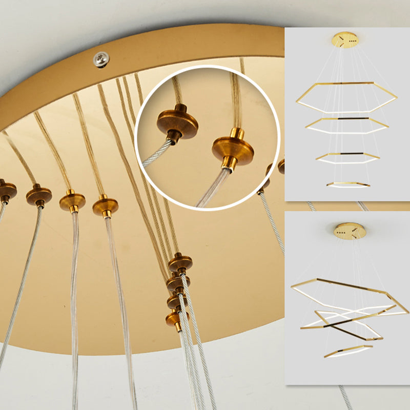 Ray Suspension Géométrique Contemporain, Métal, Doré, Salon/Chambre à Coucher