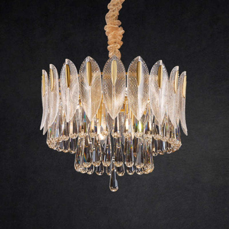 Kristy Lustre Plume Cristal, Métal/Cristal, Doré, Salon