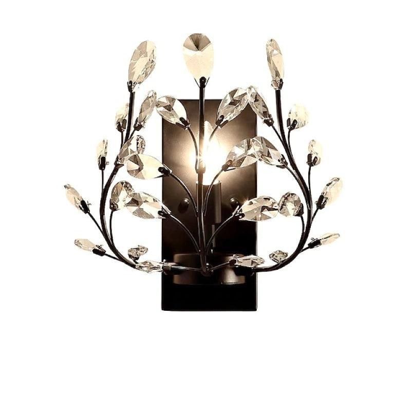 Ray Applique Murale Branche Vintage, Métal/Cristal, Noir/Doré, Salon