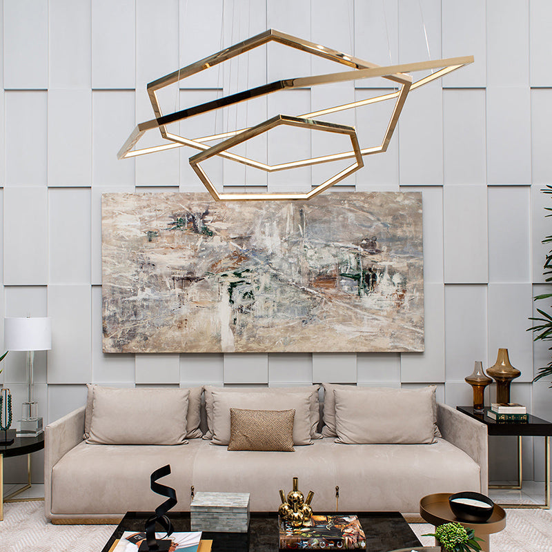 Ray Suspension Géométrique Contemporain, Métal, Doré, Salon/Chambre à Coucher