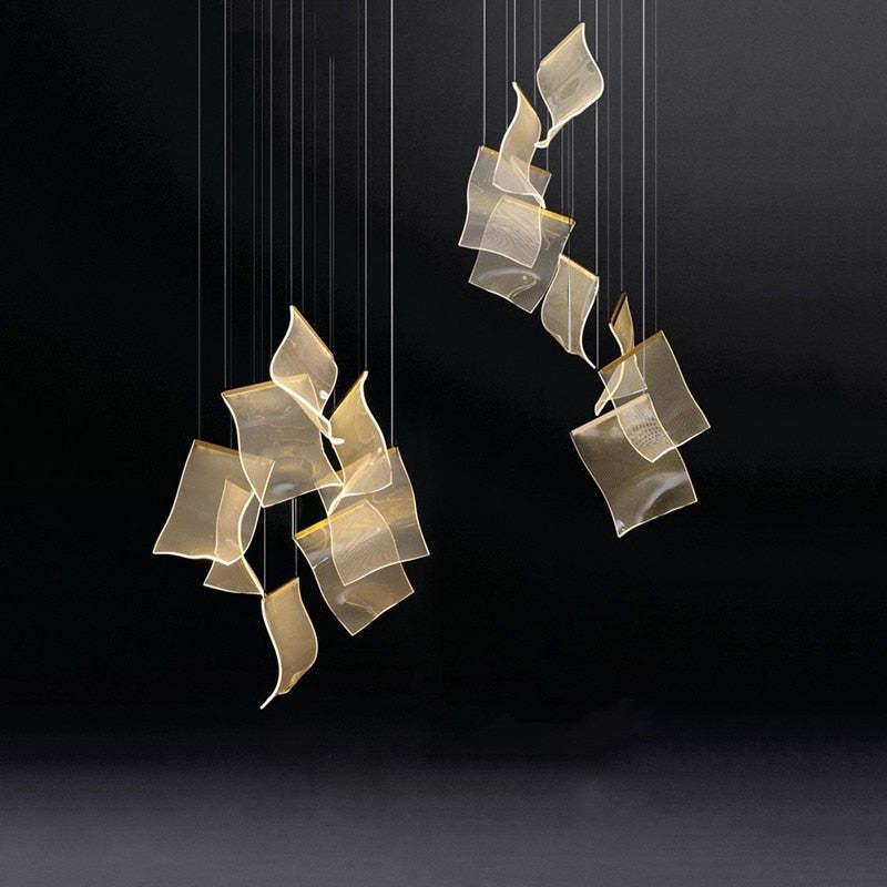 Kristy Suspension Carrée Contemporaine Métal/Acrylique Doré Salon/Escalier