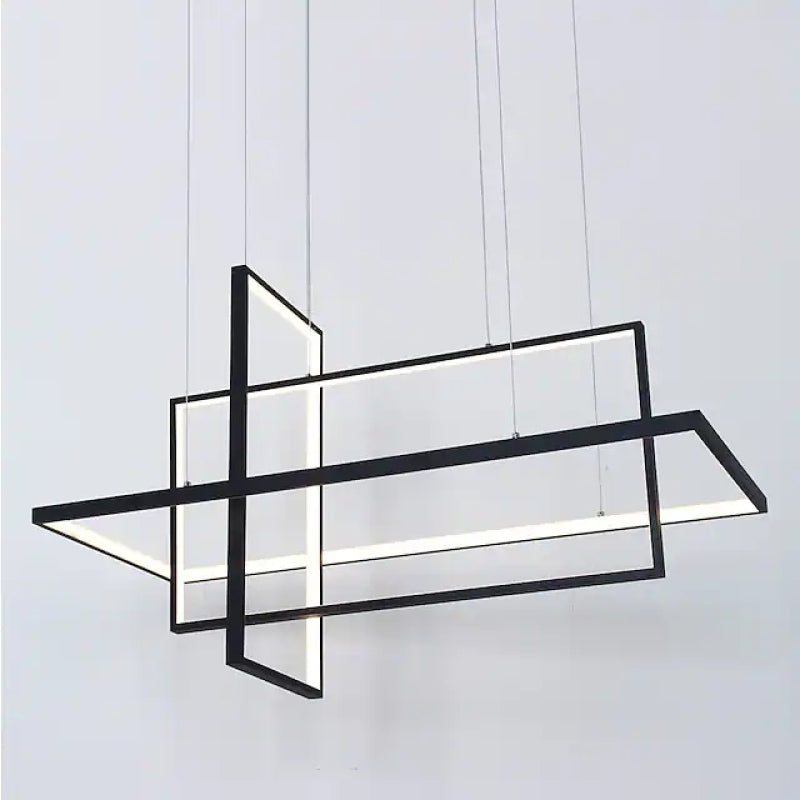 Arisha Lustre Rectangulaire Moderne, Métal/Gel de Silice, Noir/Blanc, Salon