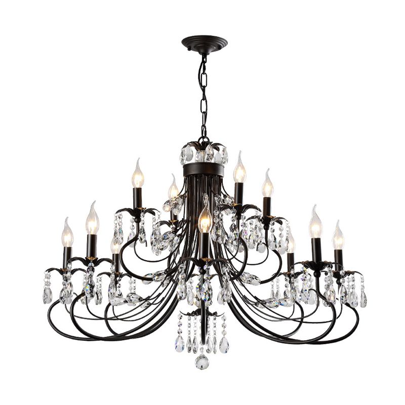 Silva LED Suspension Noir Métal Cristal Salle à manger Salon
